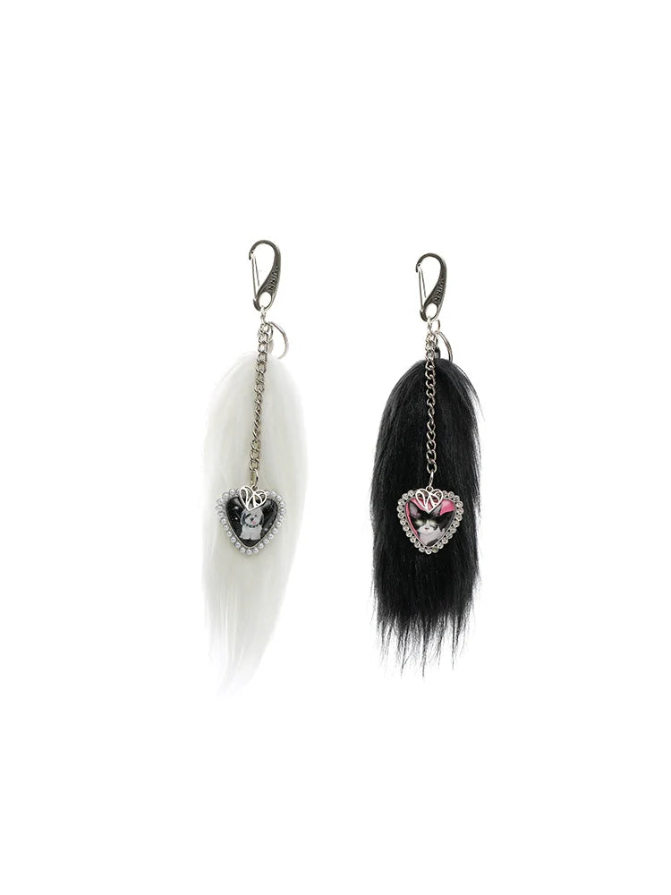 Black & White Cat Tail Keychain