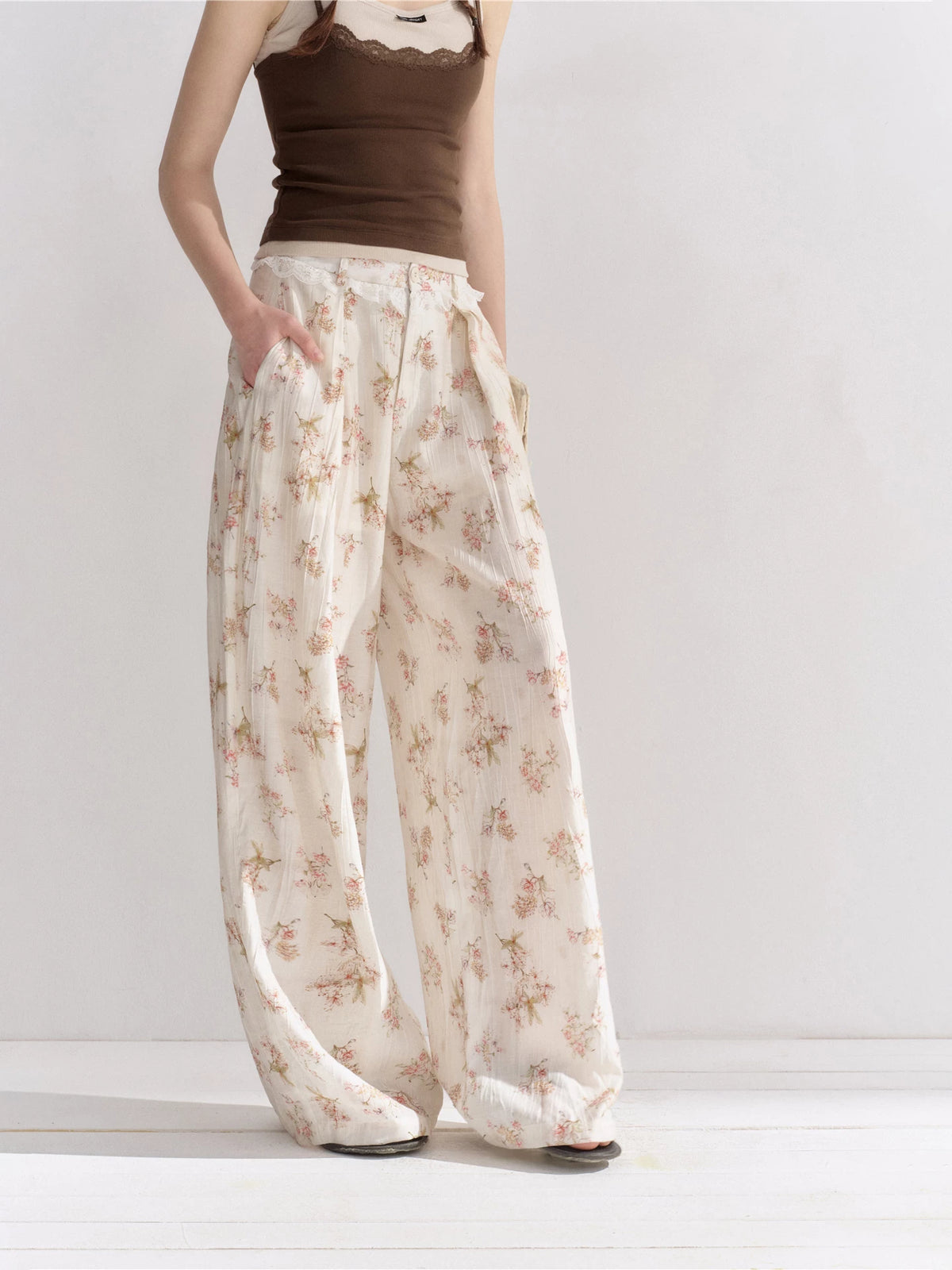 Floral Lace Wide-Leg Pants