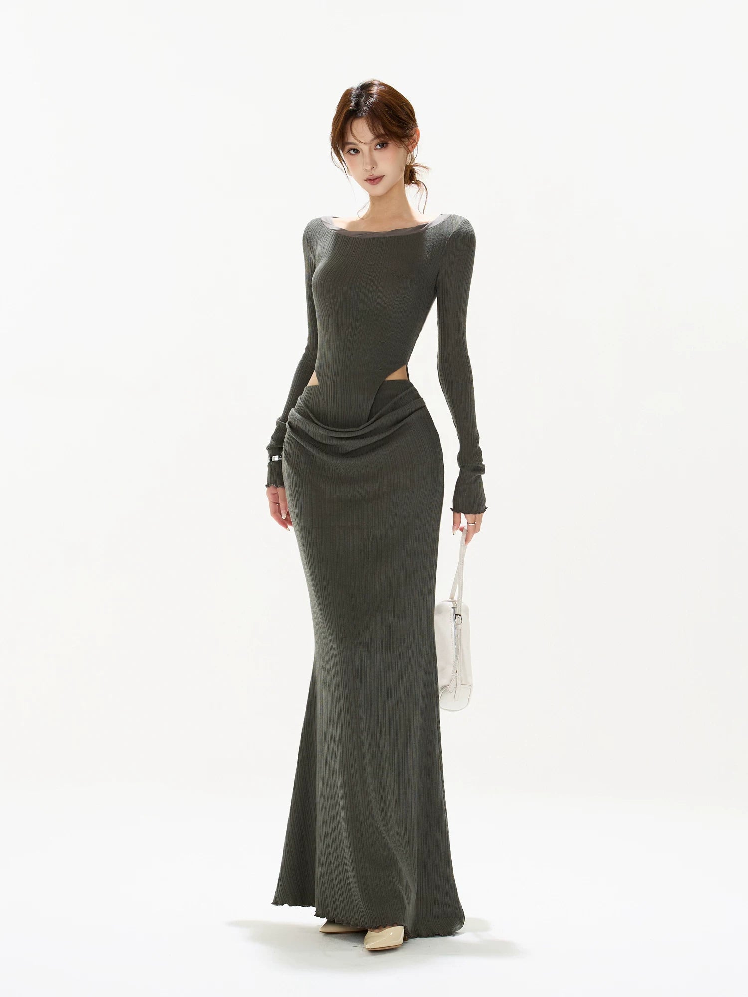 Ribbed Cutout Waist Dress