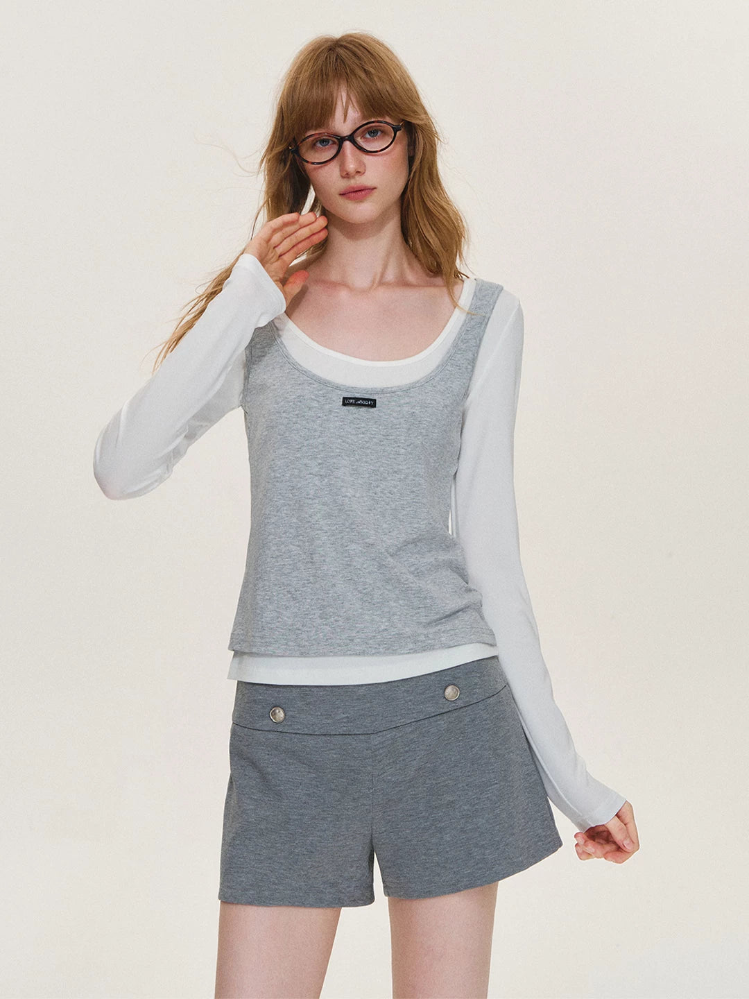 Contrast Layered Lyocell Scoopneck Top