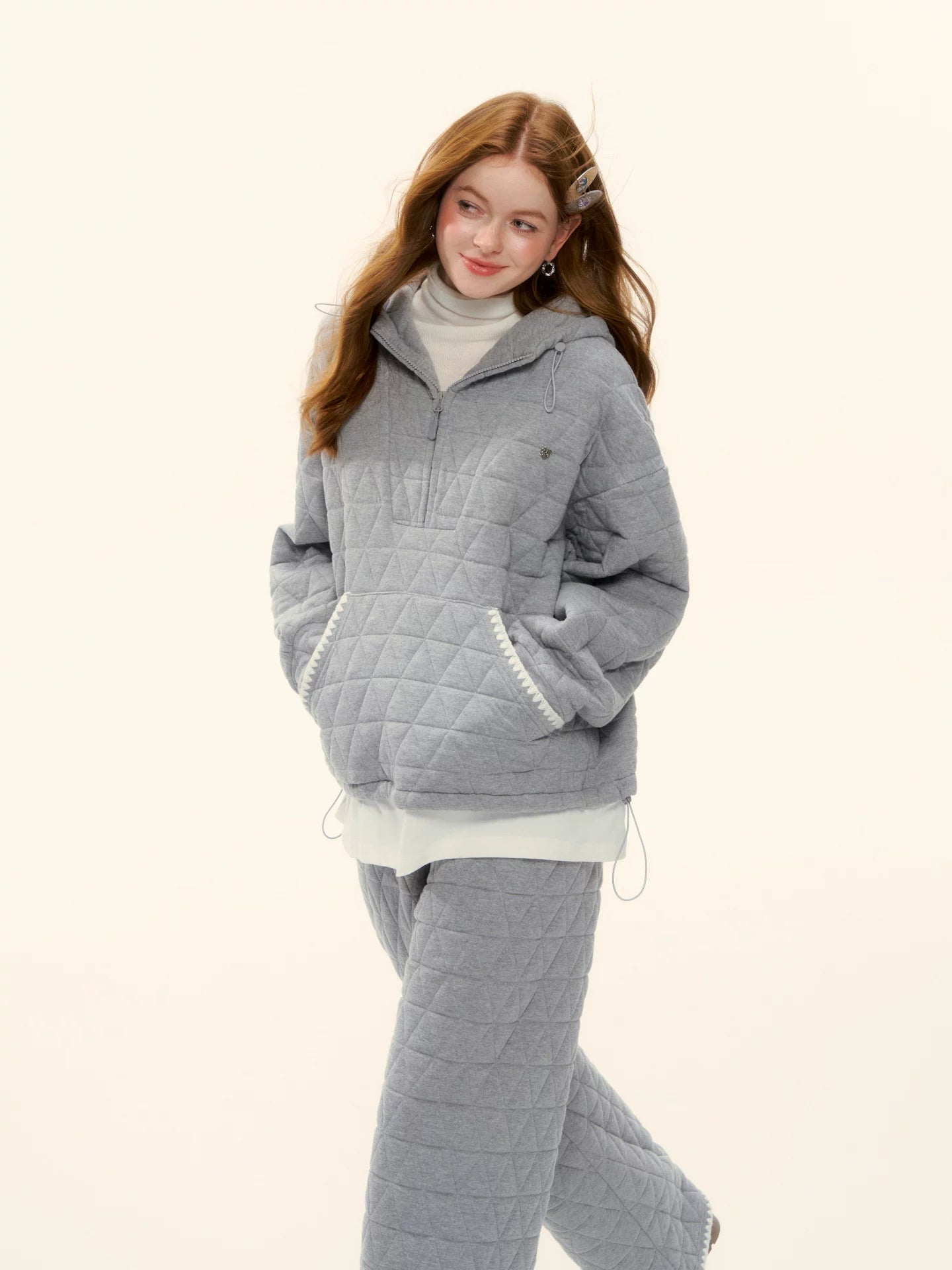 Quilted Shell Embroidery Hoodie Set