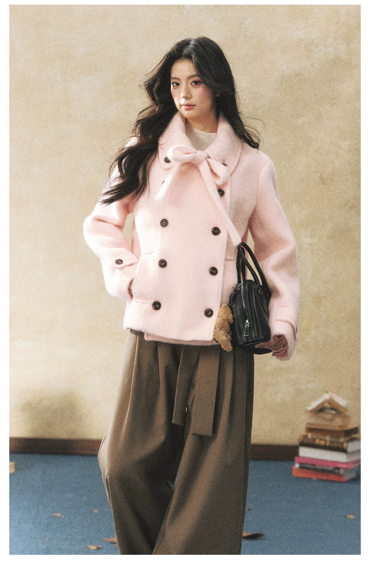 Vintage Double Breasted Bow Collar Coat