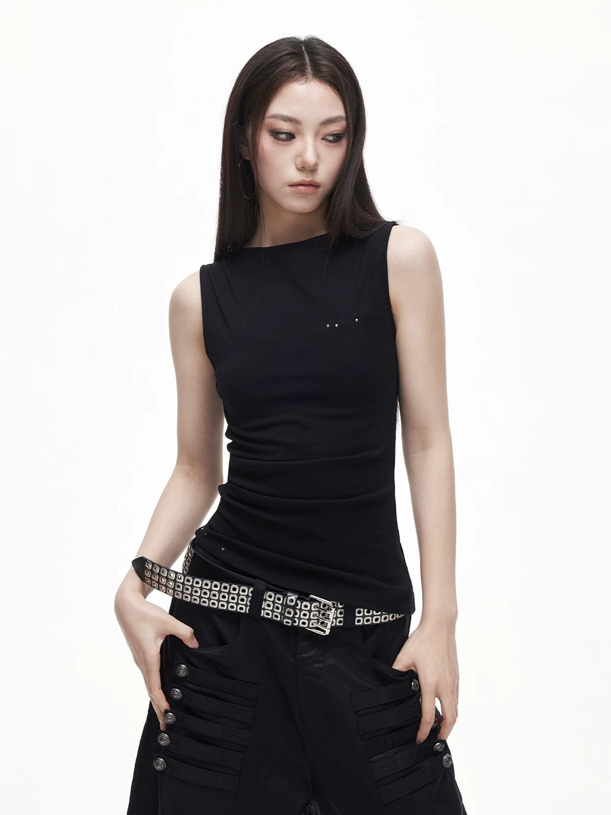 Asymmetric Ruched Halter Top