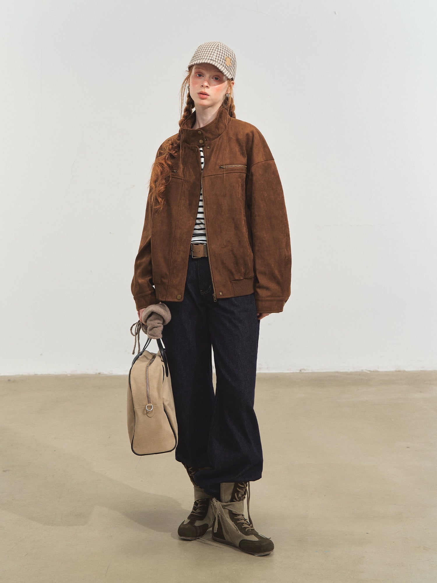 Barn-Style Suede Baseball Jacket
