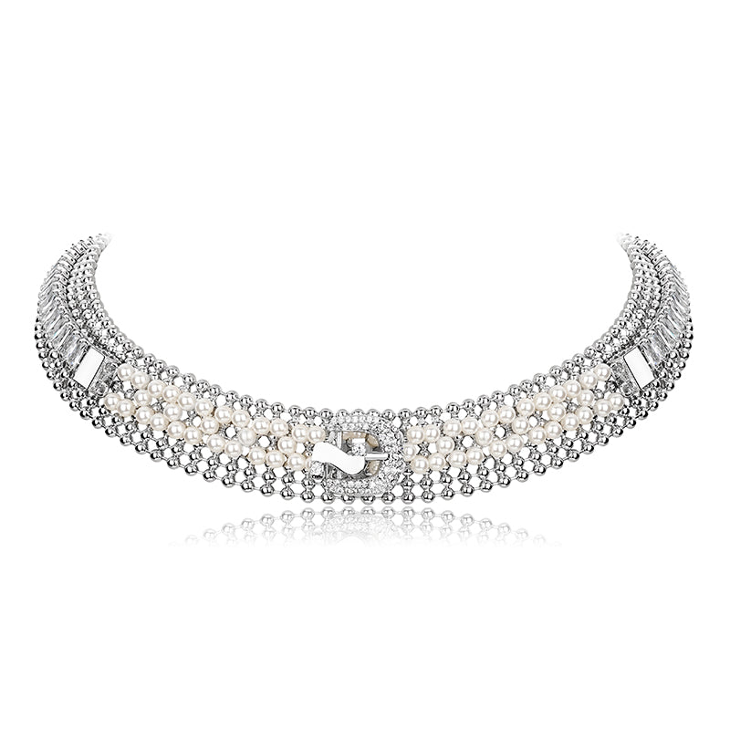 Retro Woven Pearl Buckle Bead Choker