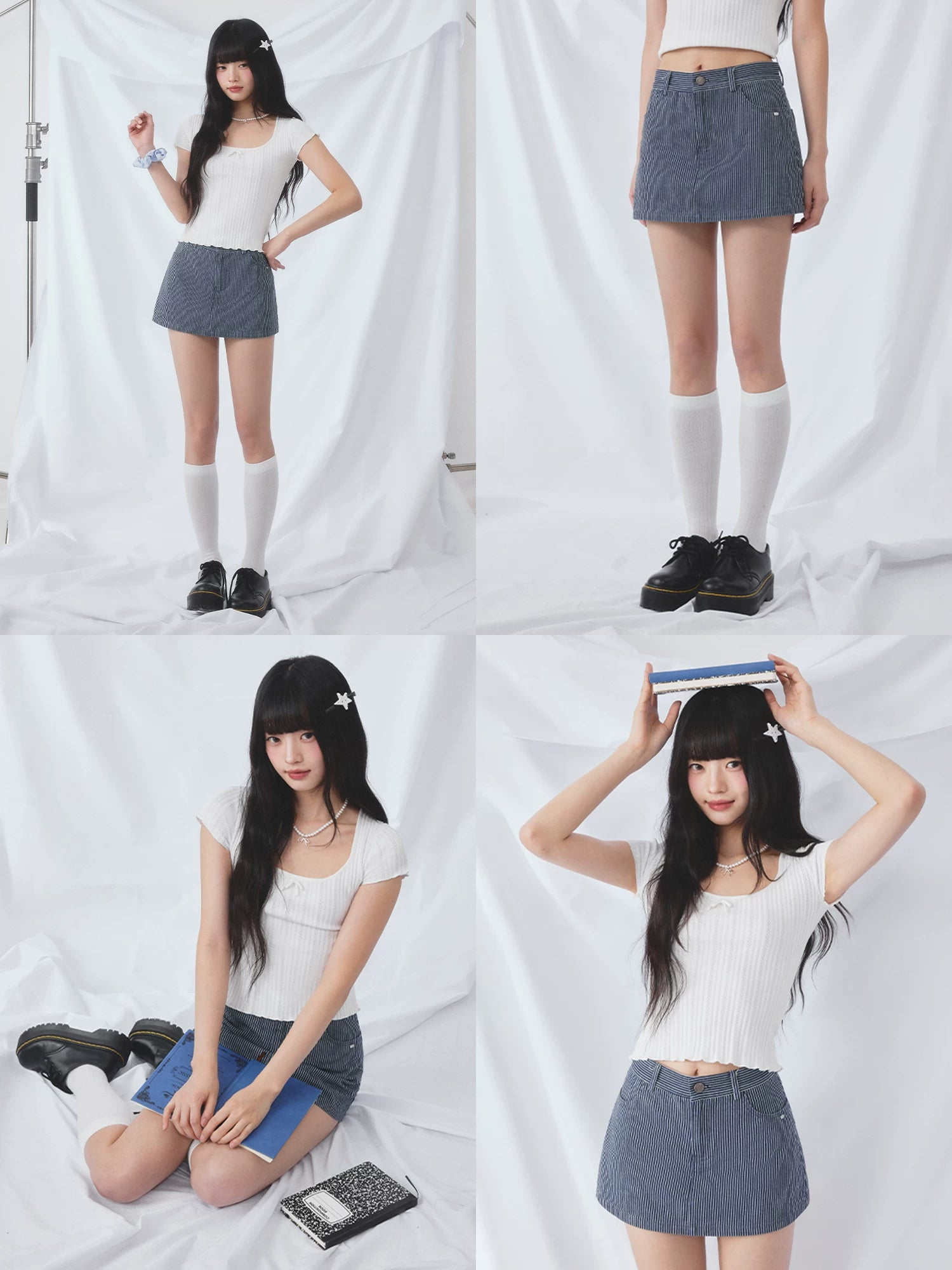 Blue Striped Denim Skirt