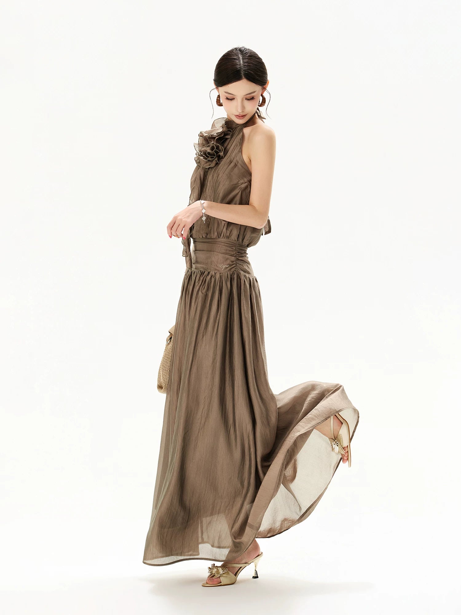 Floral Halter Chiffon Maxi Dress