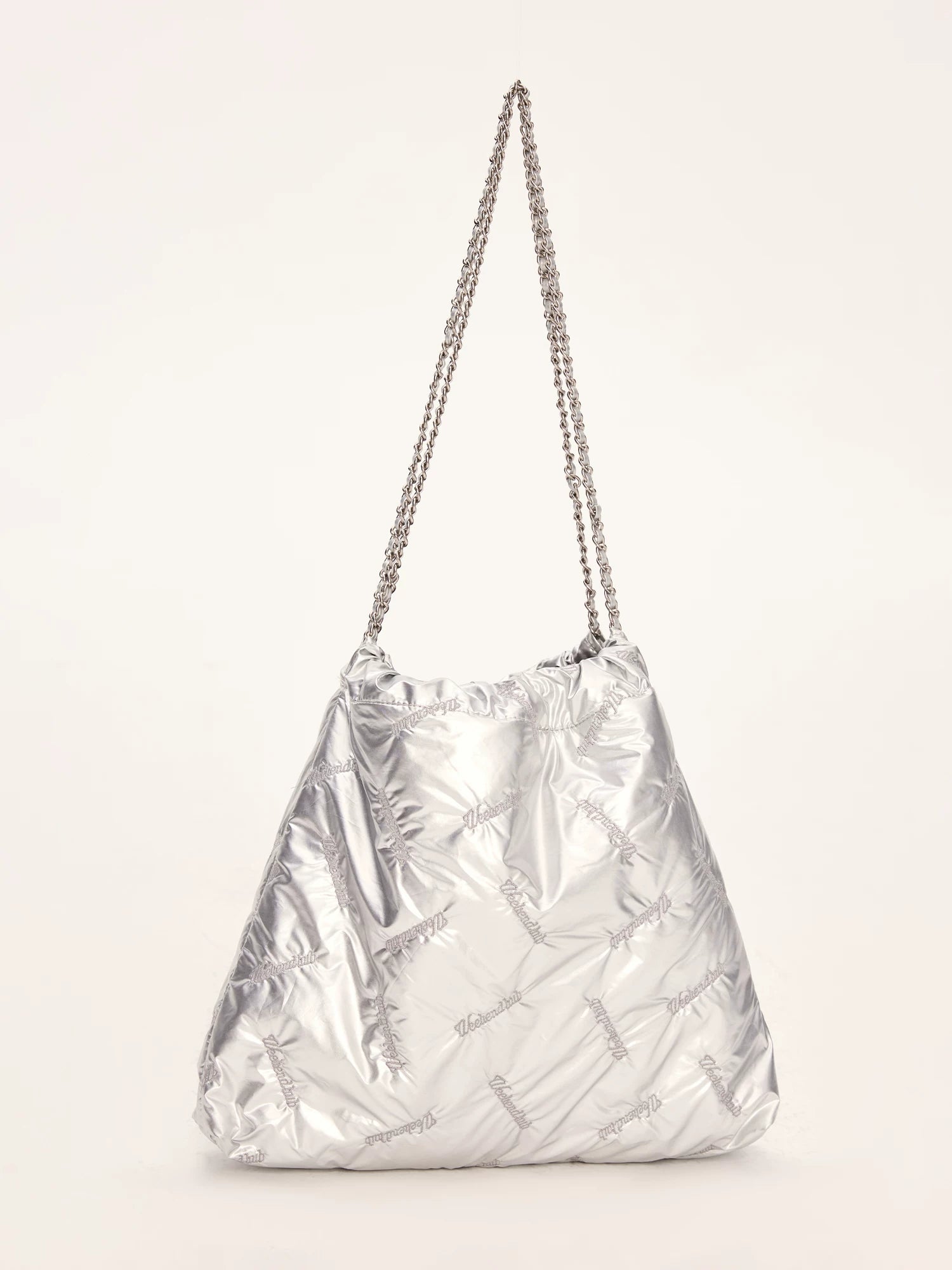 Gray Embroidered Chain Bag