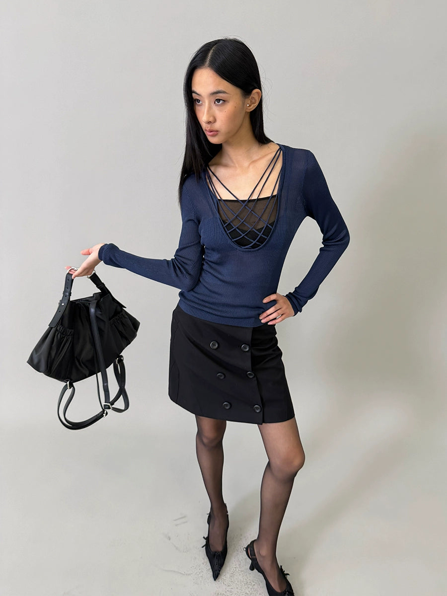 Two-Tone Viscose Hand-Threaded Mock-Layer Sweater