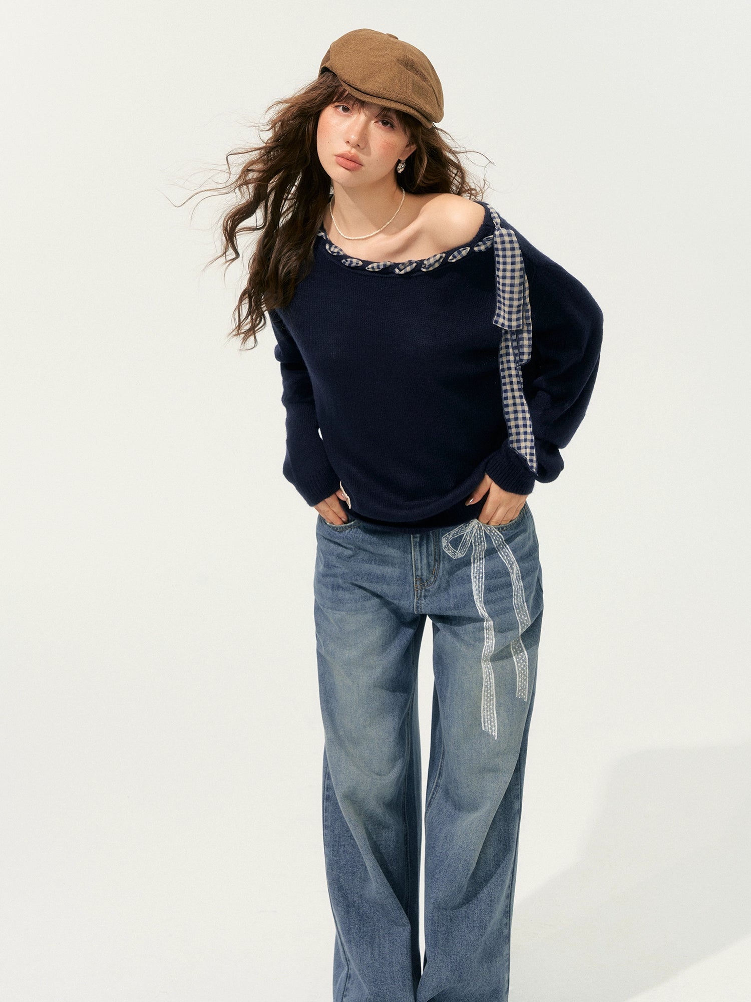 Lace Printed Wide-Leg Jeans