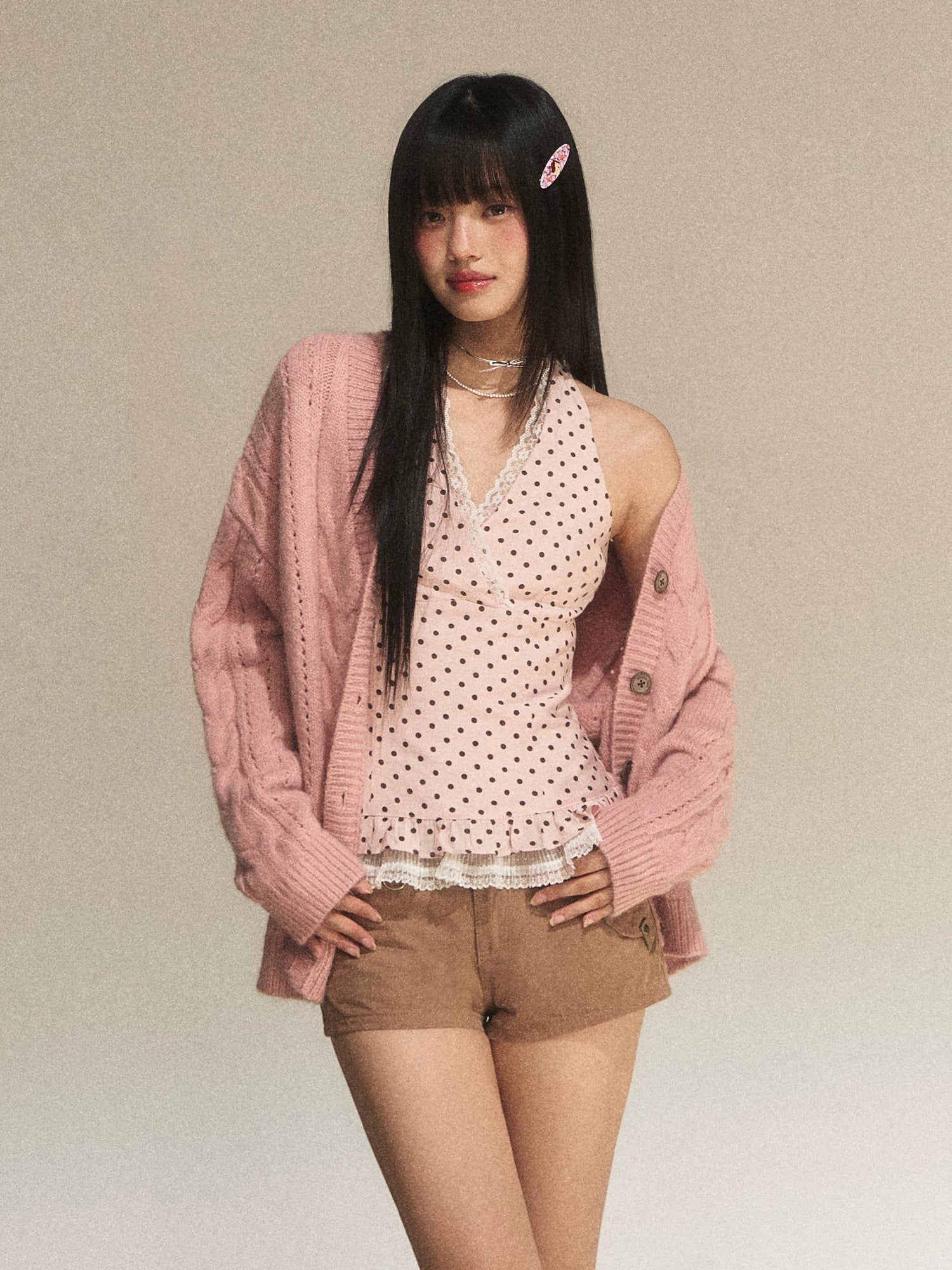 Pink Cable Knit Cardigan