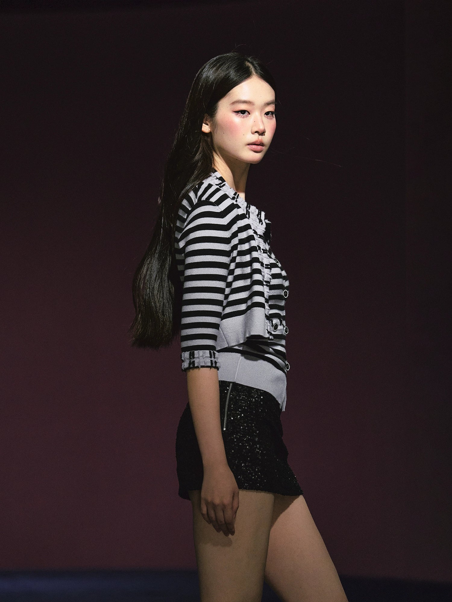 Contrast Stripe Halter Camisole Tank Top & Cardigan Set