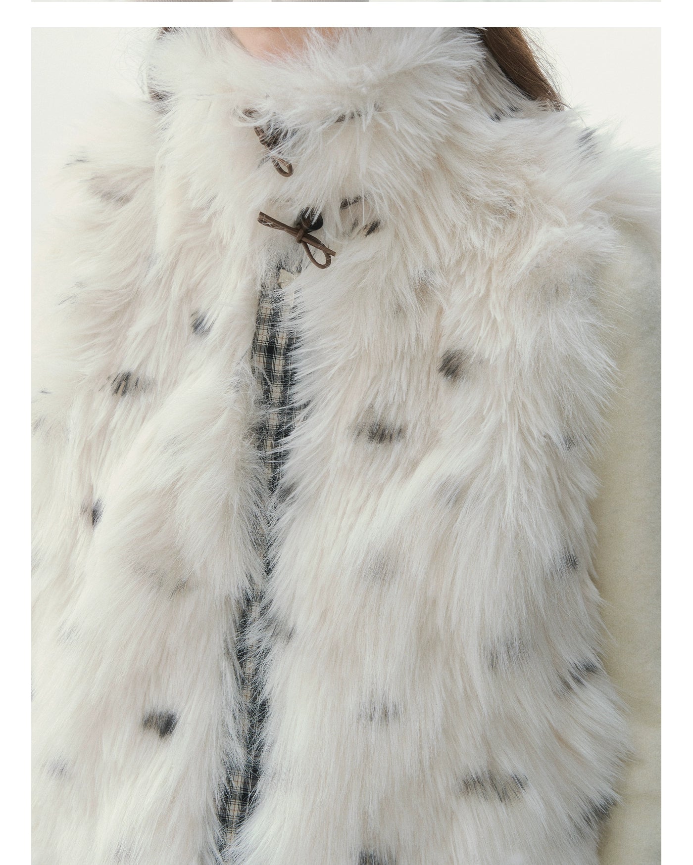 Polka-Check Reversible Faux-Fur Vest