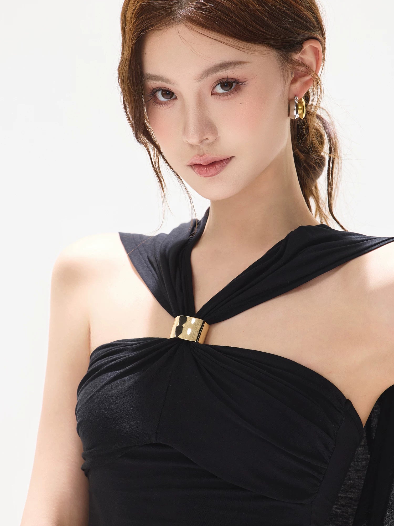 Metal Buckle Cutout Top