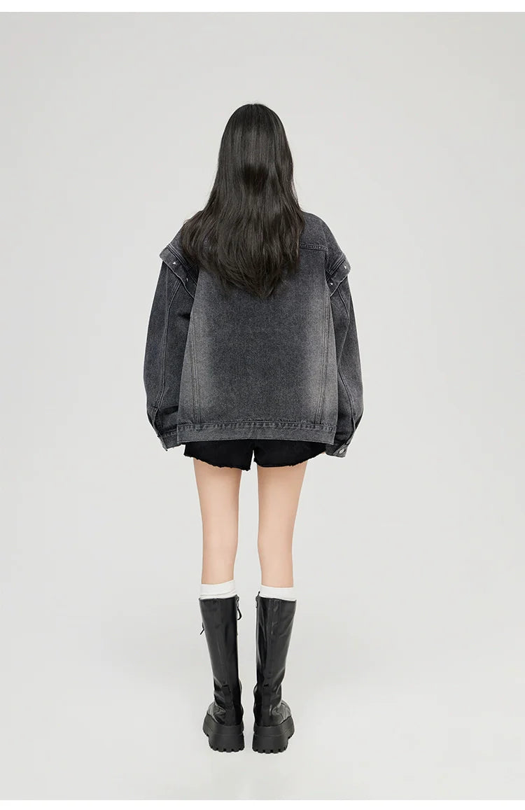 Washed Turn-down Collar Denim Jacket