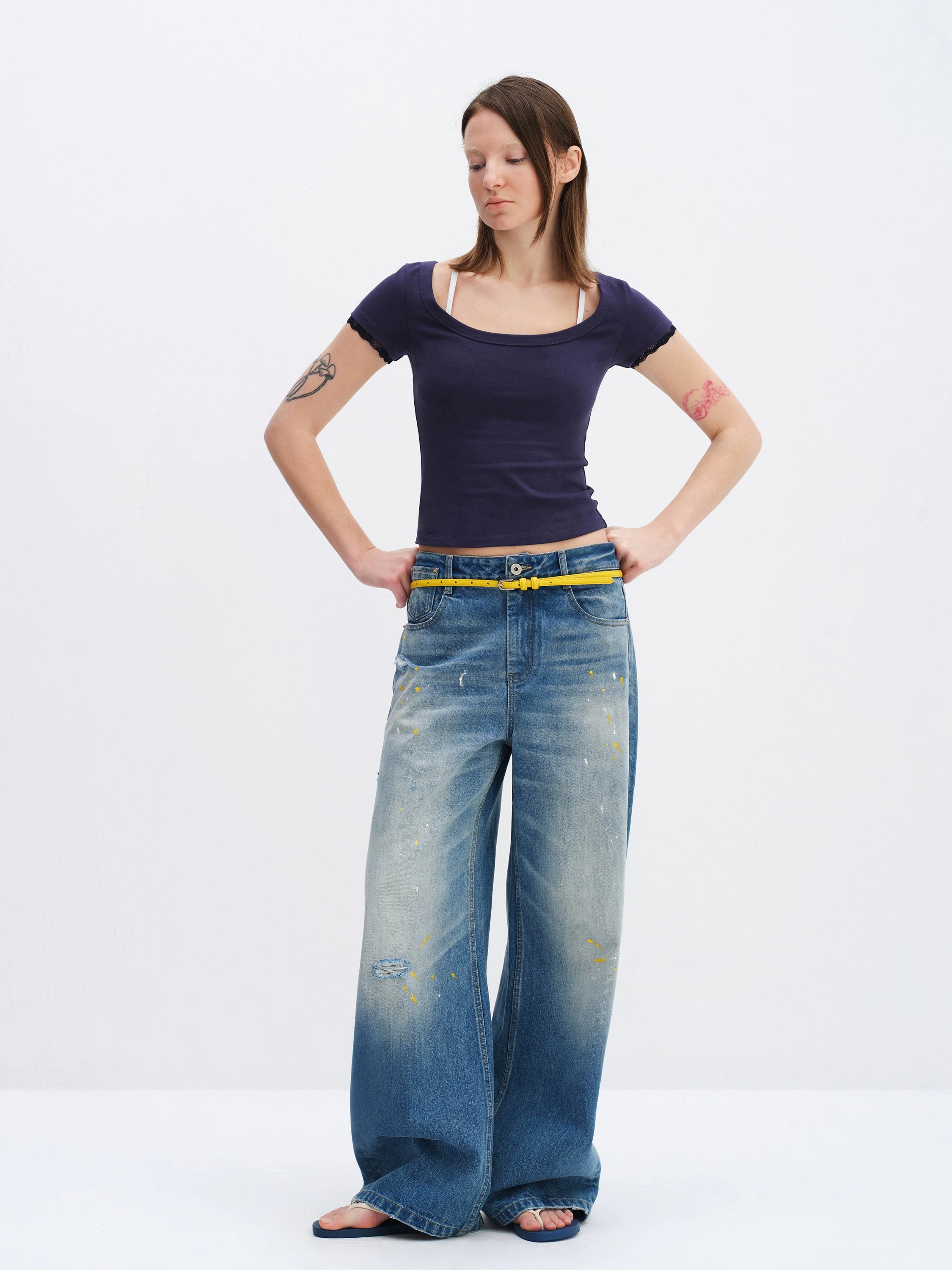 Vintage Washed Flared Low-Rise Jeans