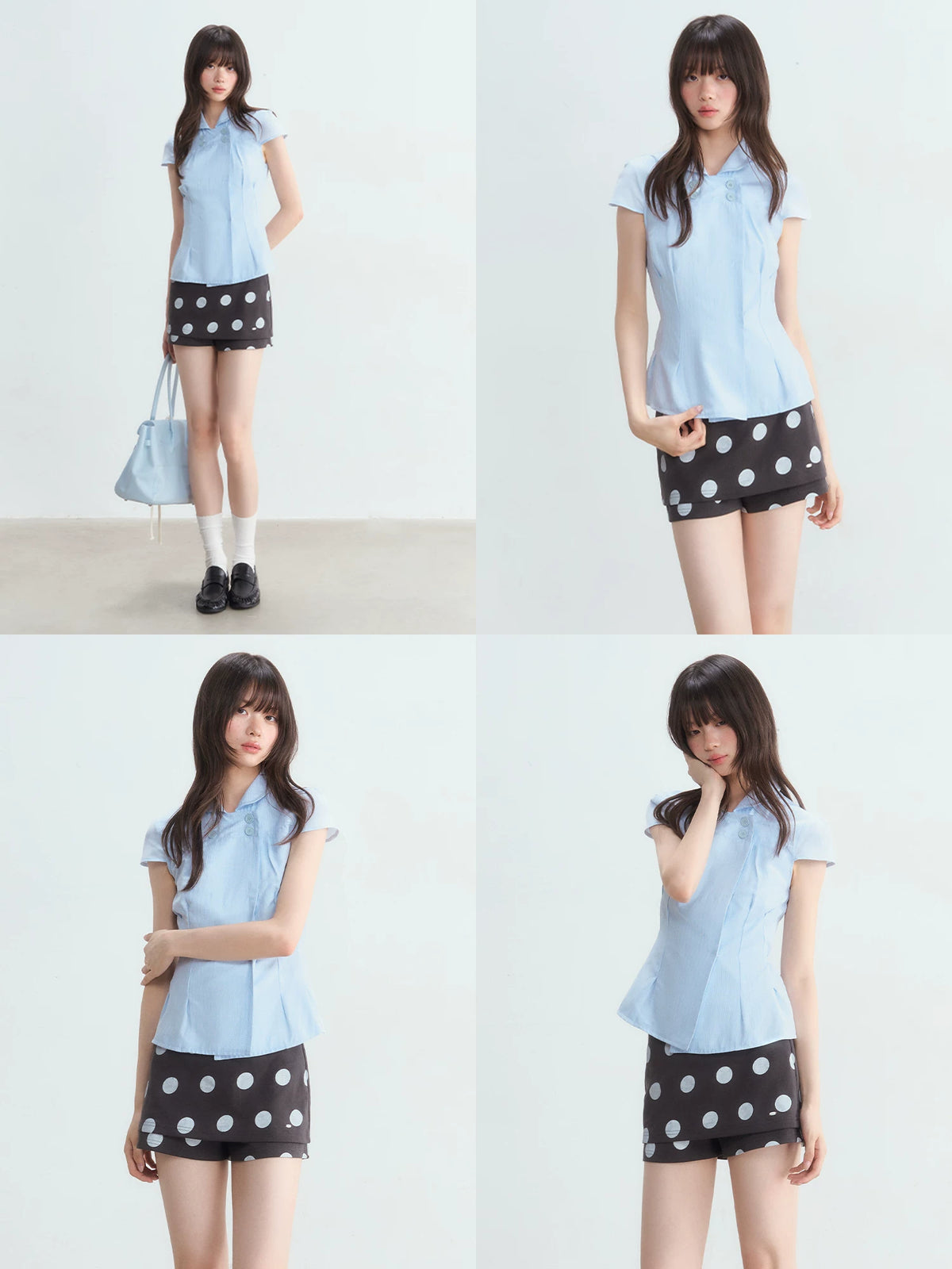 Light Blue Preppy Double-Breasted Shirt