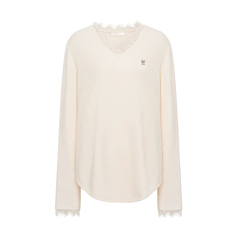 Cream V-Neck Knit Set