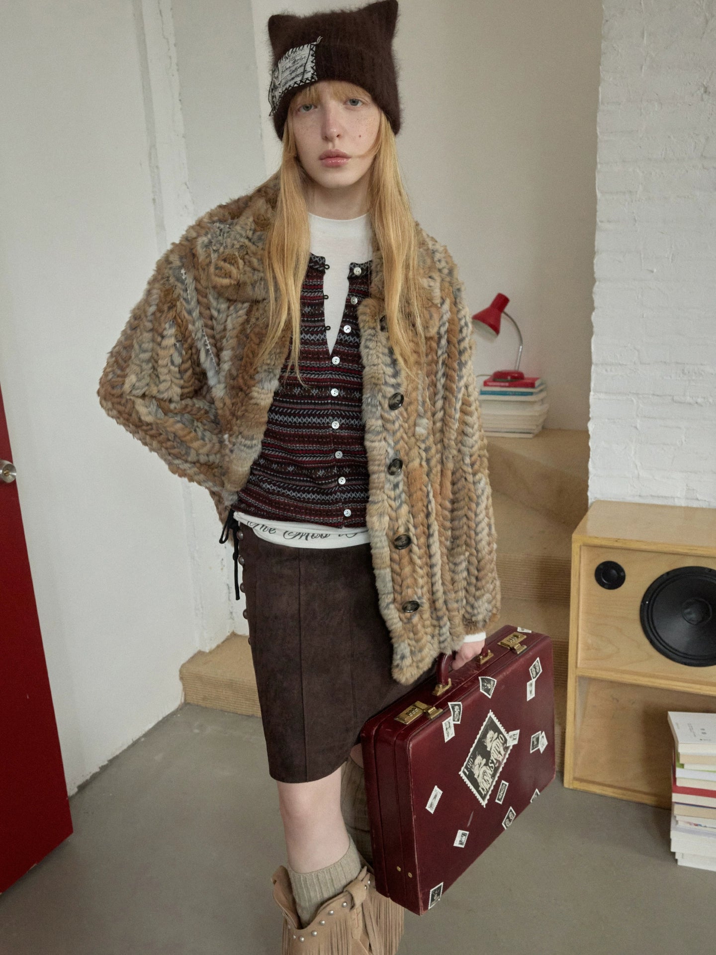 Rabbit Fur Woven Shirt Coat