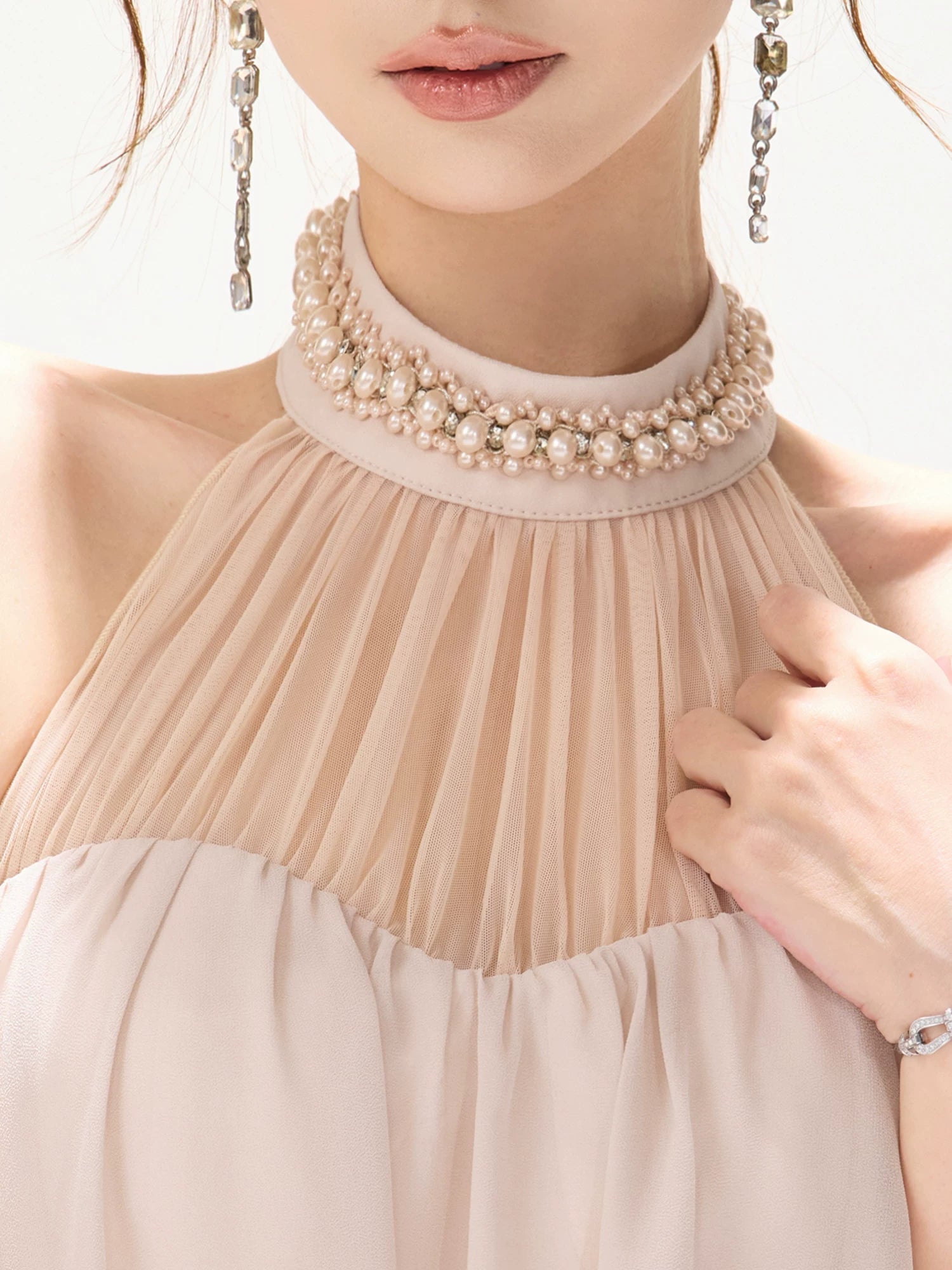 Pink Beaded Halter Dress
