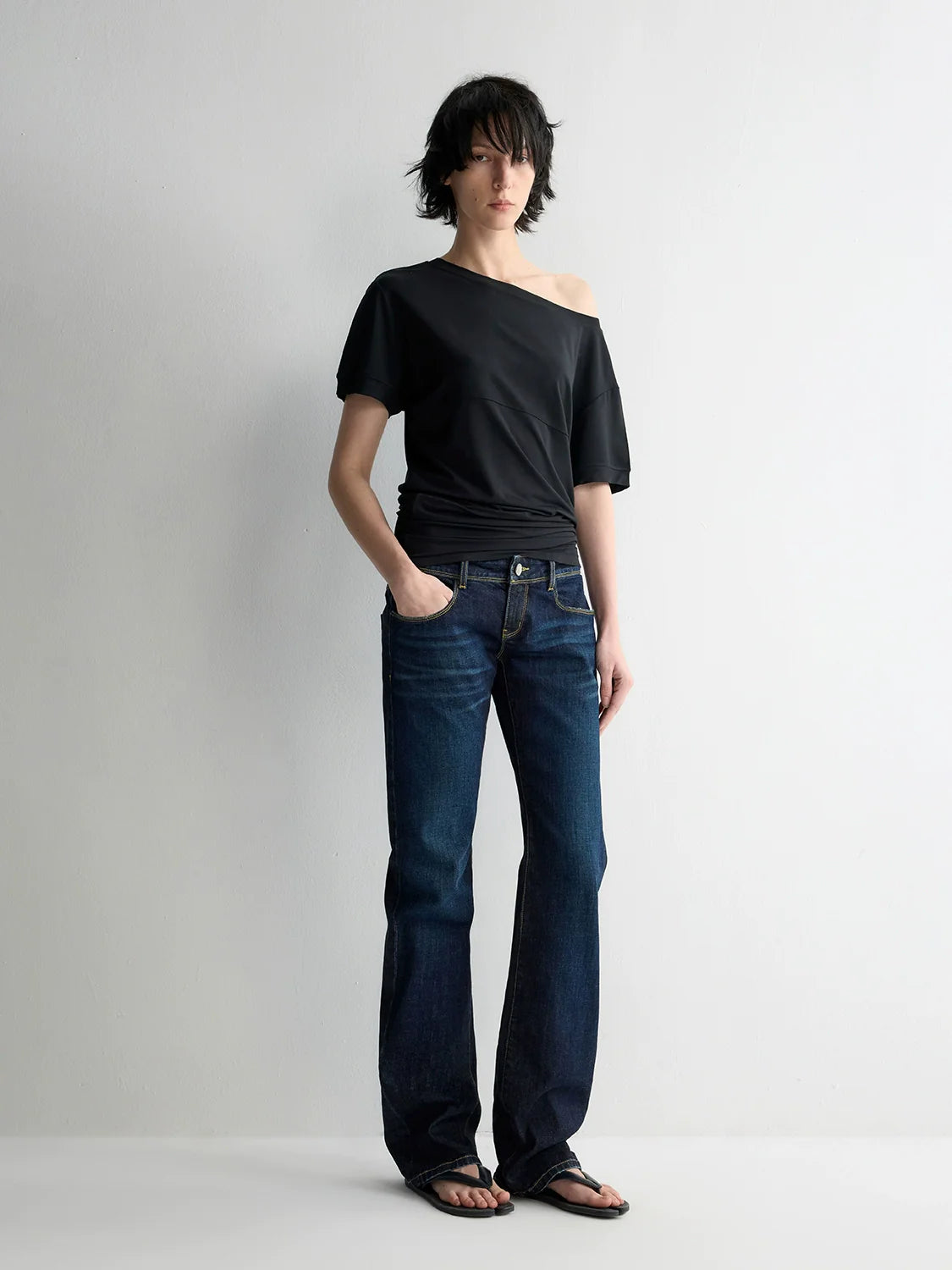 Washed Ultra Low Waist Straight Leg Jeans