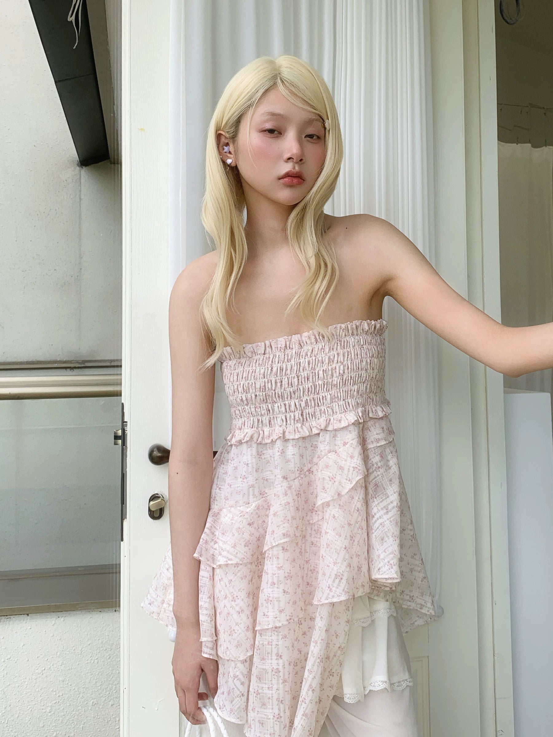 Floral Strapless Ruffle Mini Dress