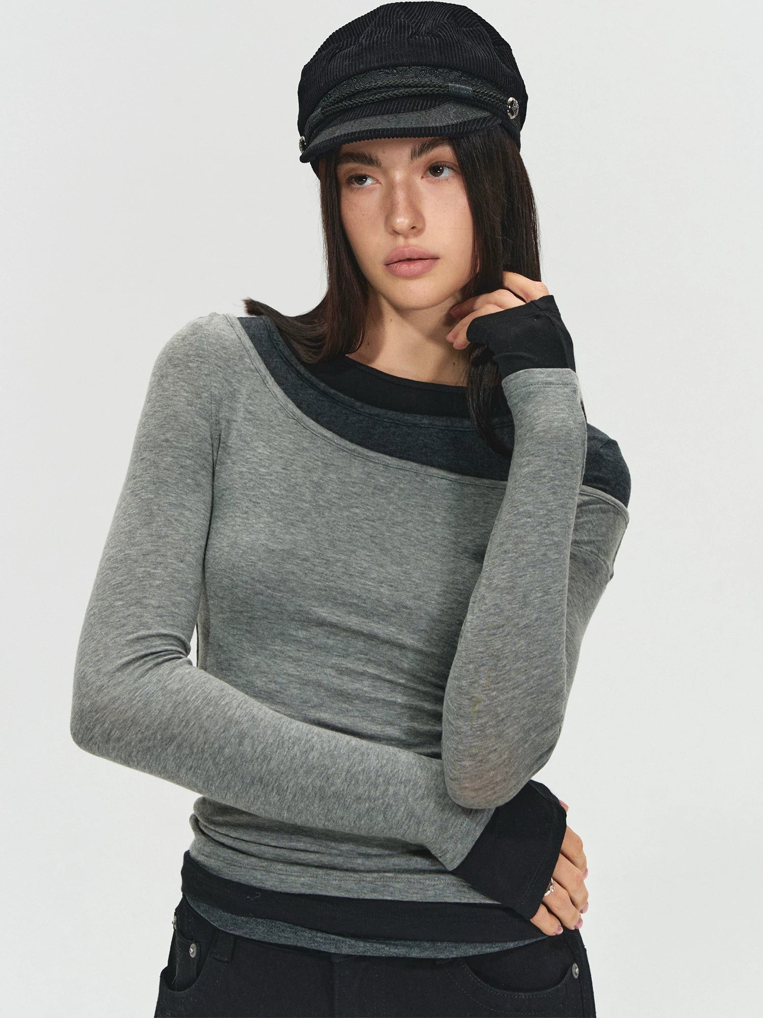 Lyocell Wool Colorblock Layered Base Top