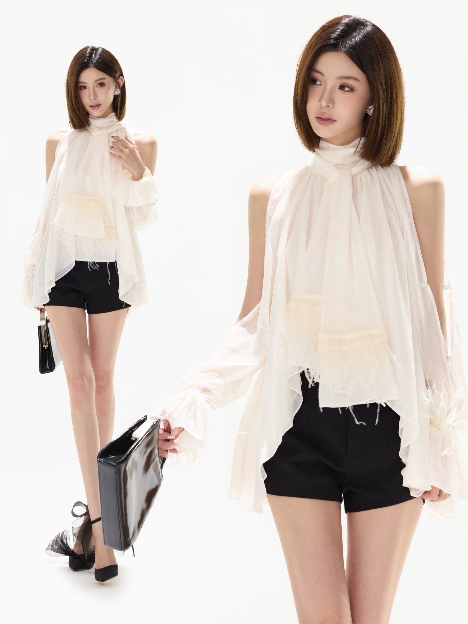 Halter Chiffon Ruffle Blouse