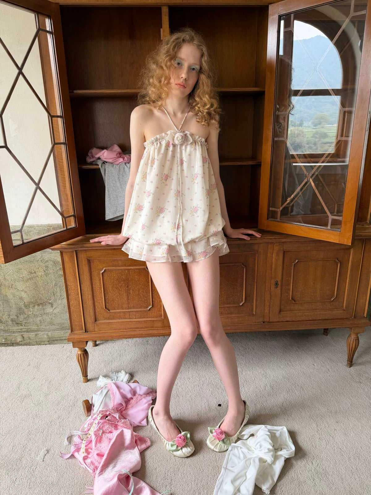 Floral Halter Bubble-Hem Dress