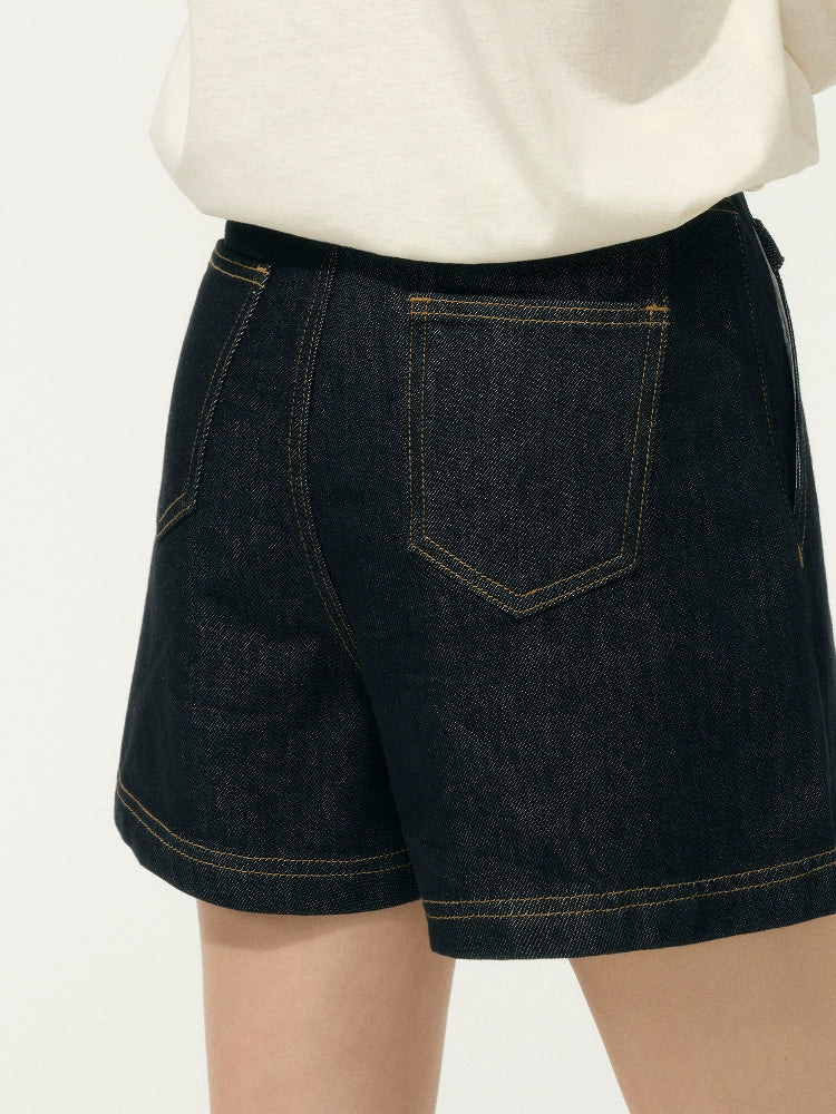 Slimming High-Waisted A-Line Denim Shorts