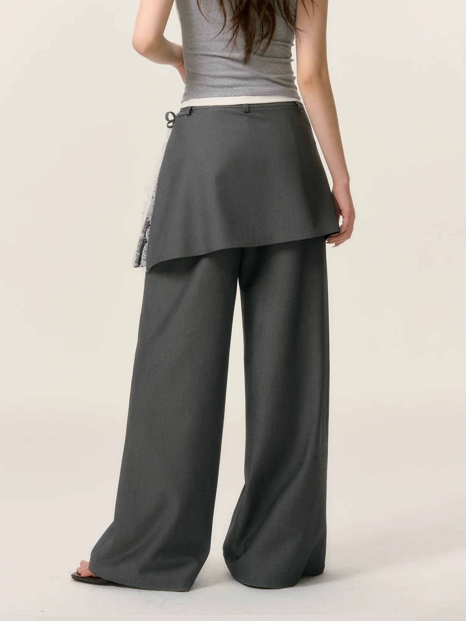 Patchwork Fake Two-Piece Wide-Leg Suit Pants