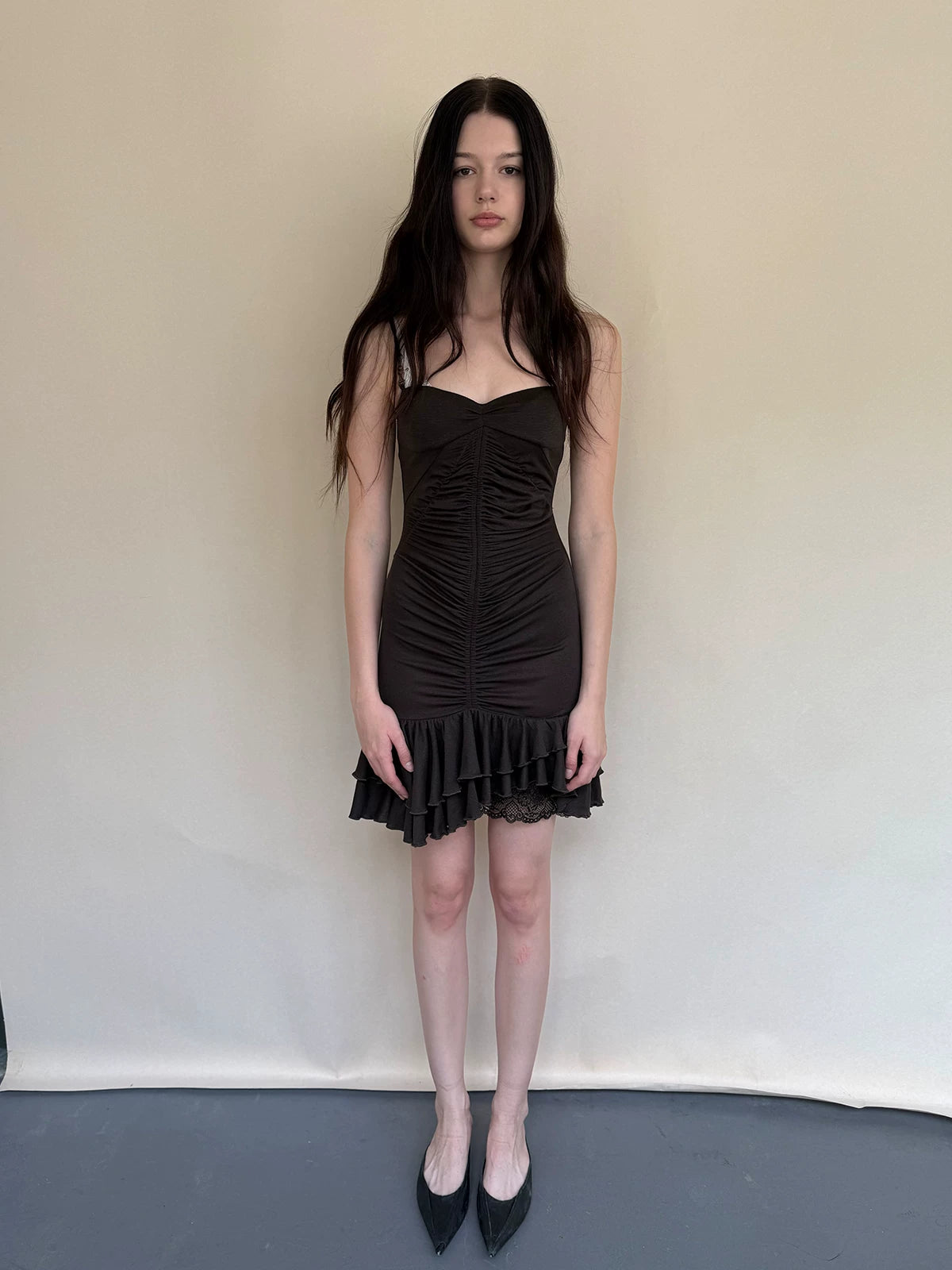 Ruched Lace Trim Mermaid Dress