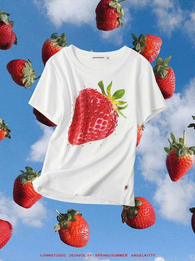 Fruit  Printed Rhinestone T-shirt