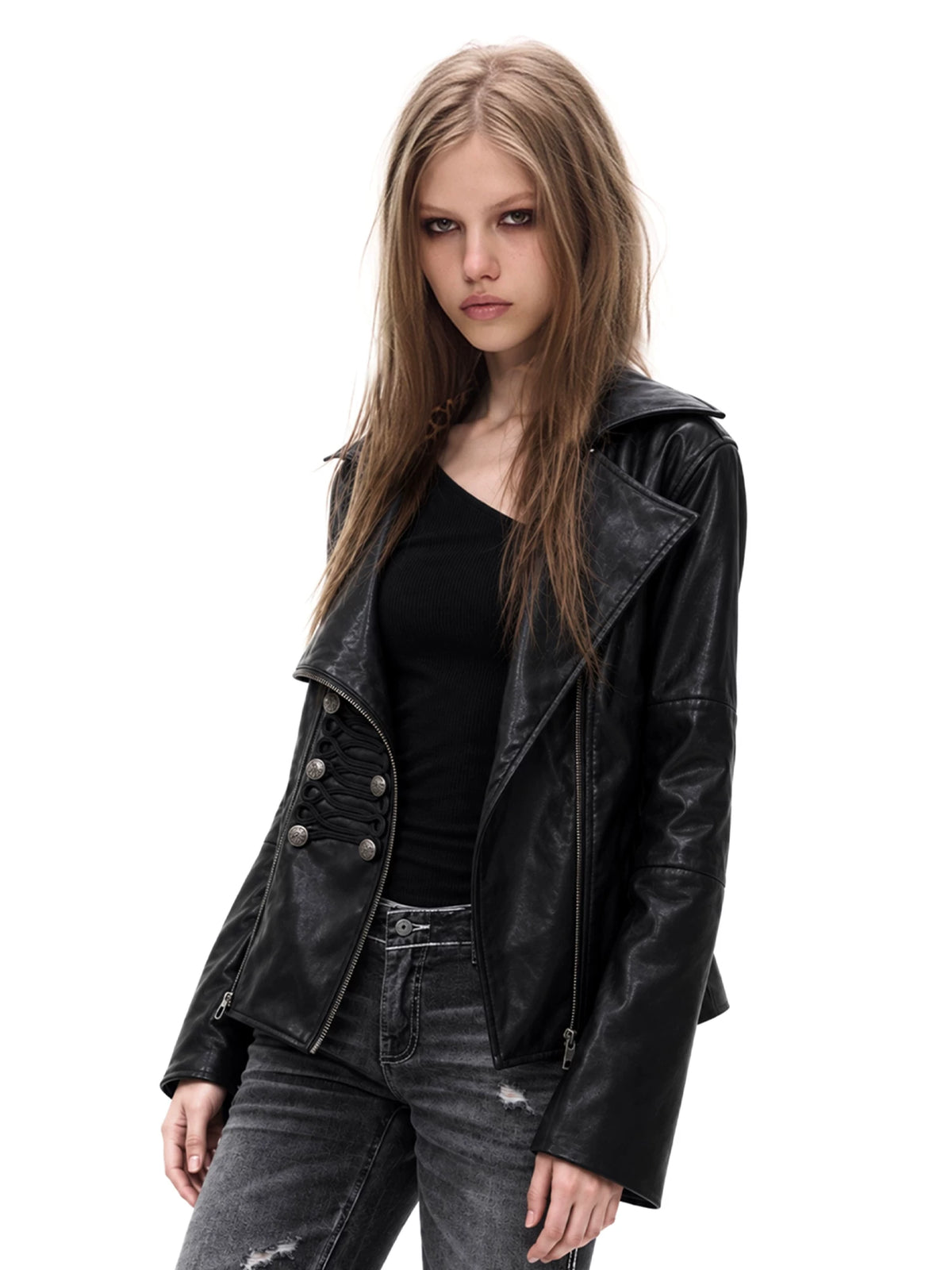 Napoleon Double Zipper Faux Leather Jacket