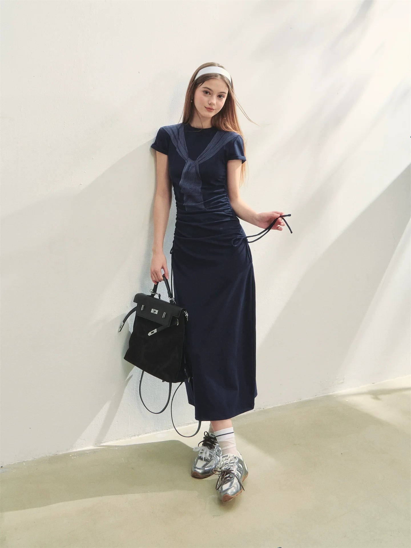 Printed Side Gathered Tie Dress