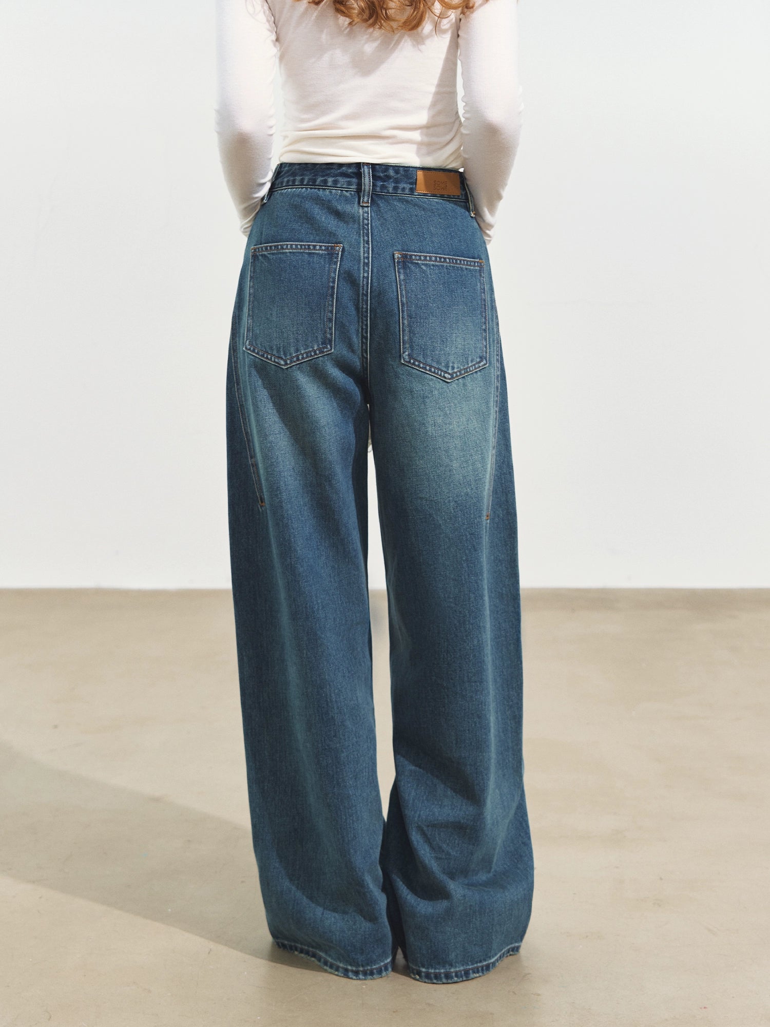 Curved Seam Wide-Leg Jeans