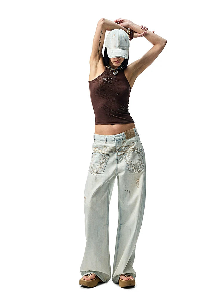 Floral Austrian Rhinestone I-shaped Vest