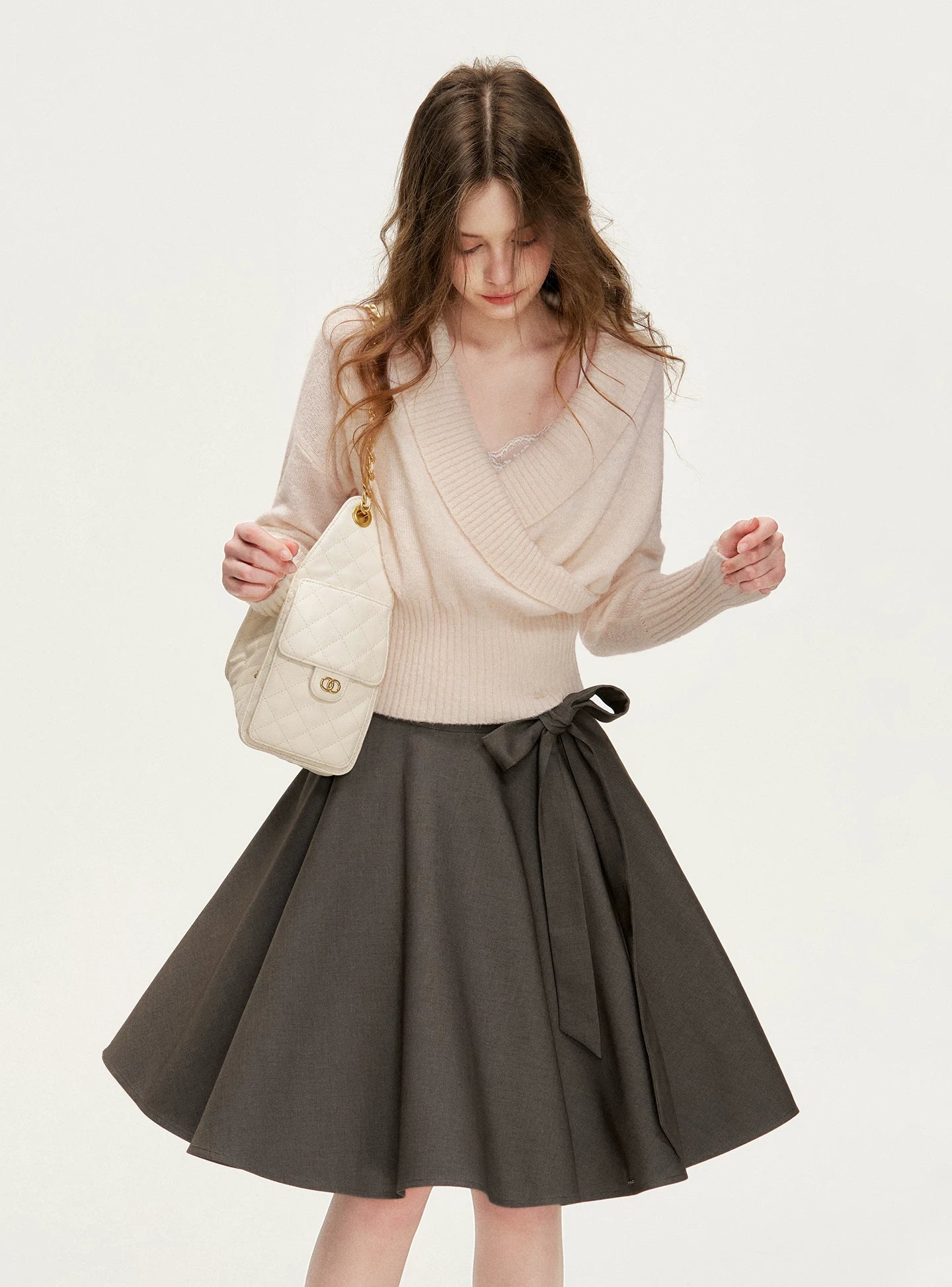 Gray Bow-Tie A-Line Skirt
