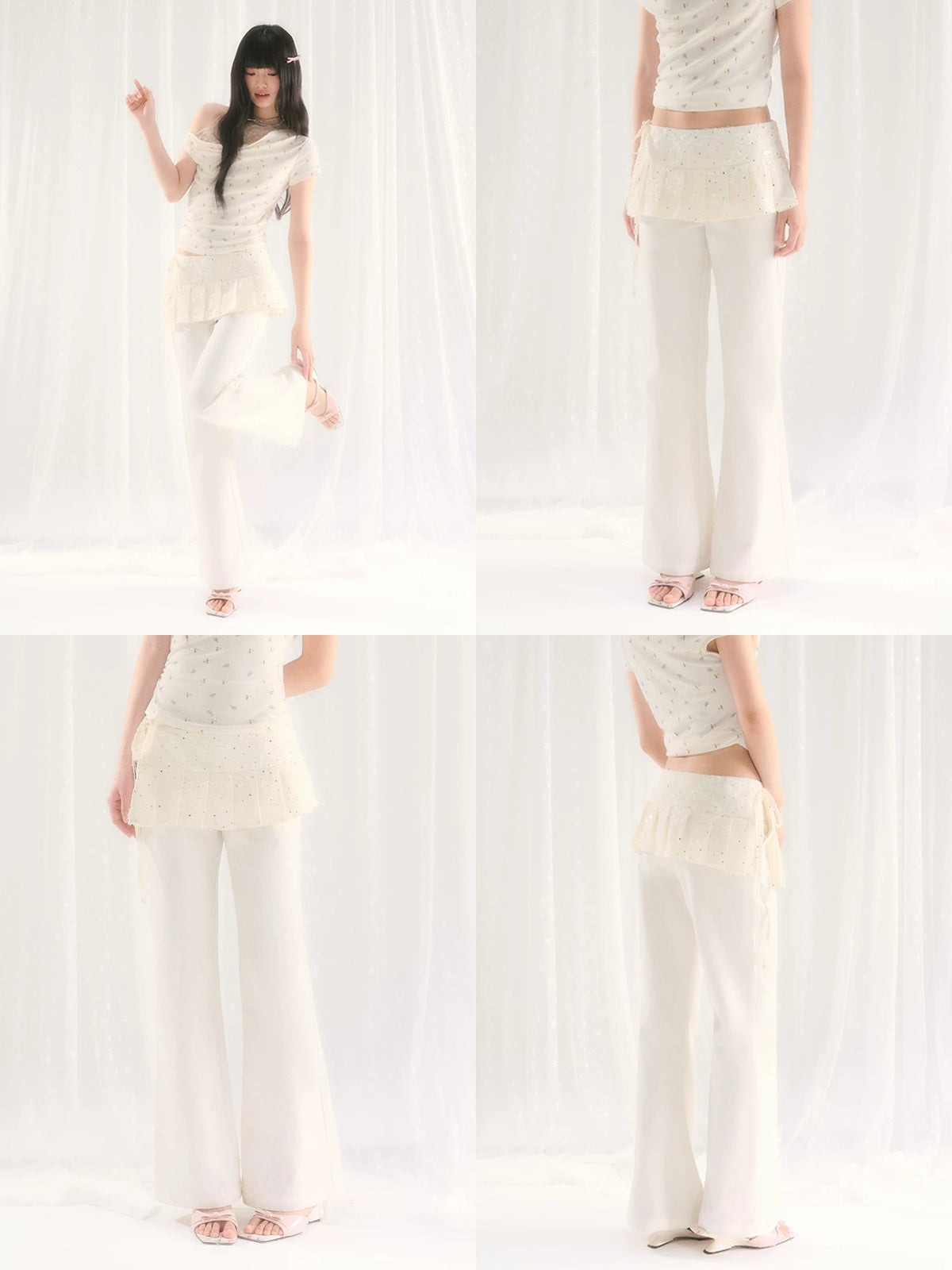 White Sequin Detachable Pants Set