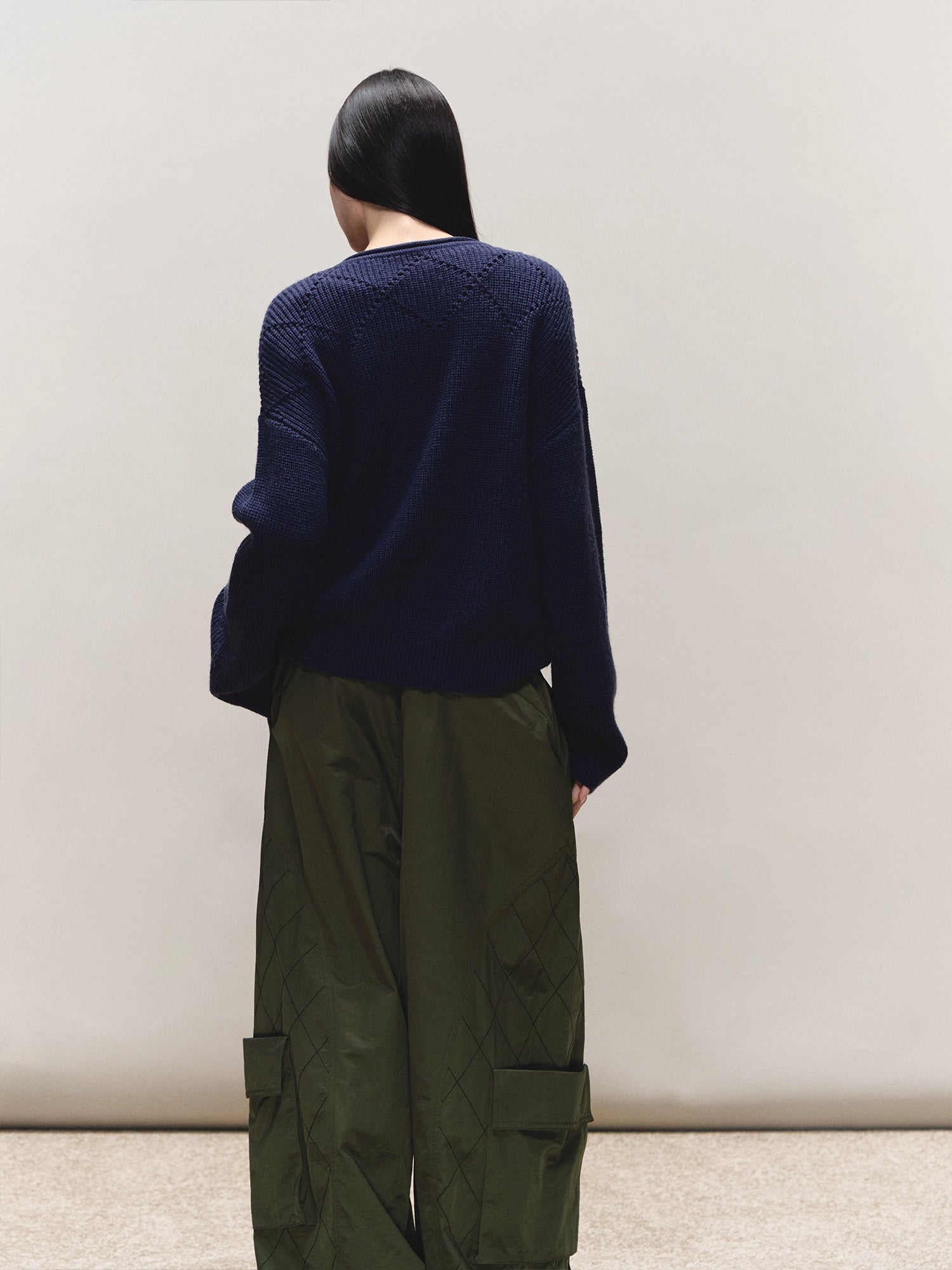 Wool V-Neck Buckle-Panel Sweater