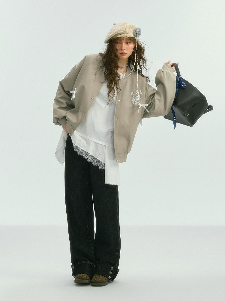 Bow Badge Baseball Jacket