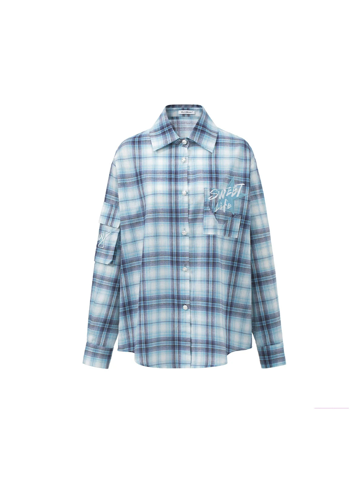 Blue Plaid Embroidered Sunscreen Shirt