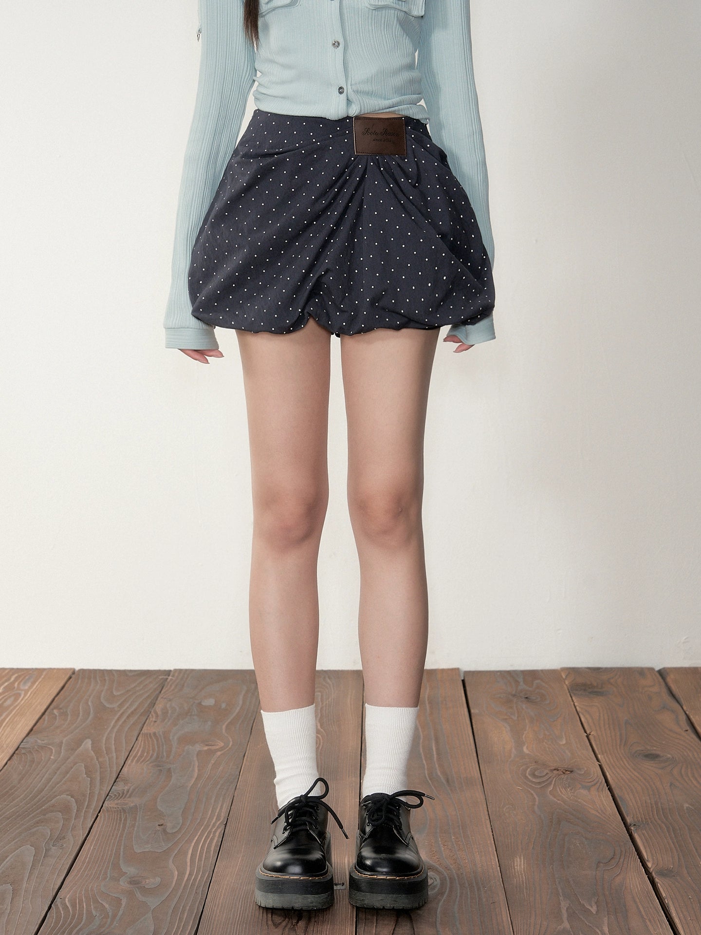 Khaki & Navy Blue Pleated A-Line Skirt