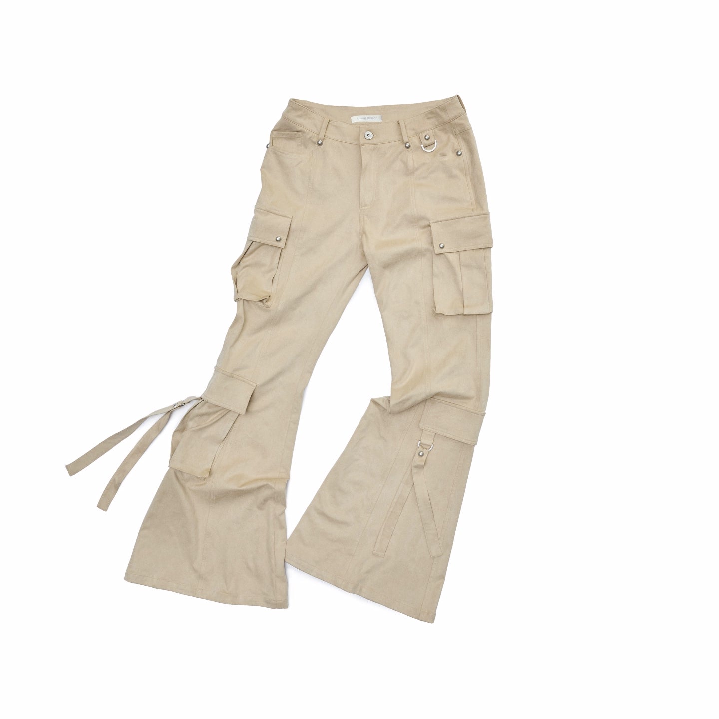 Suede Studded Cargo Flare Pants
