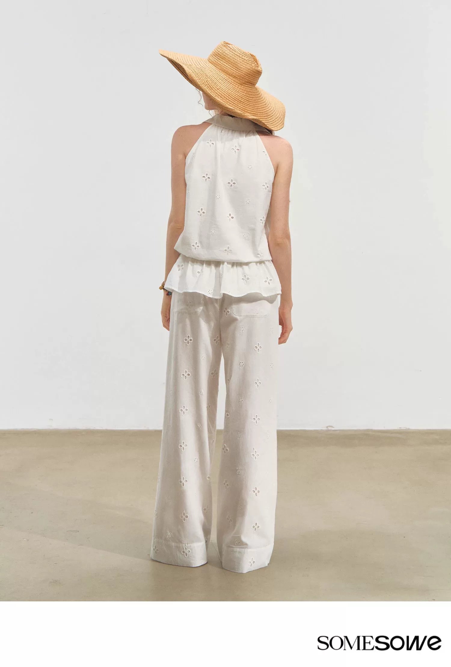 High-Waisted Drawstring Straight Wide-Leg Pants