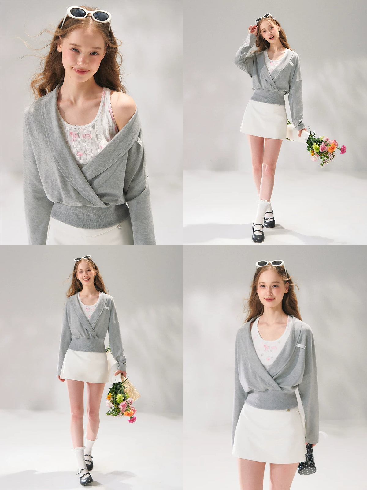 Cross V-neck Cropped Sweatshirt