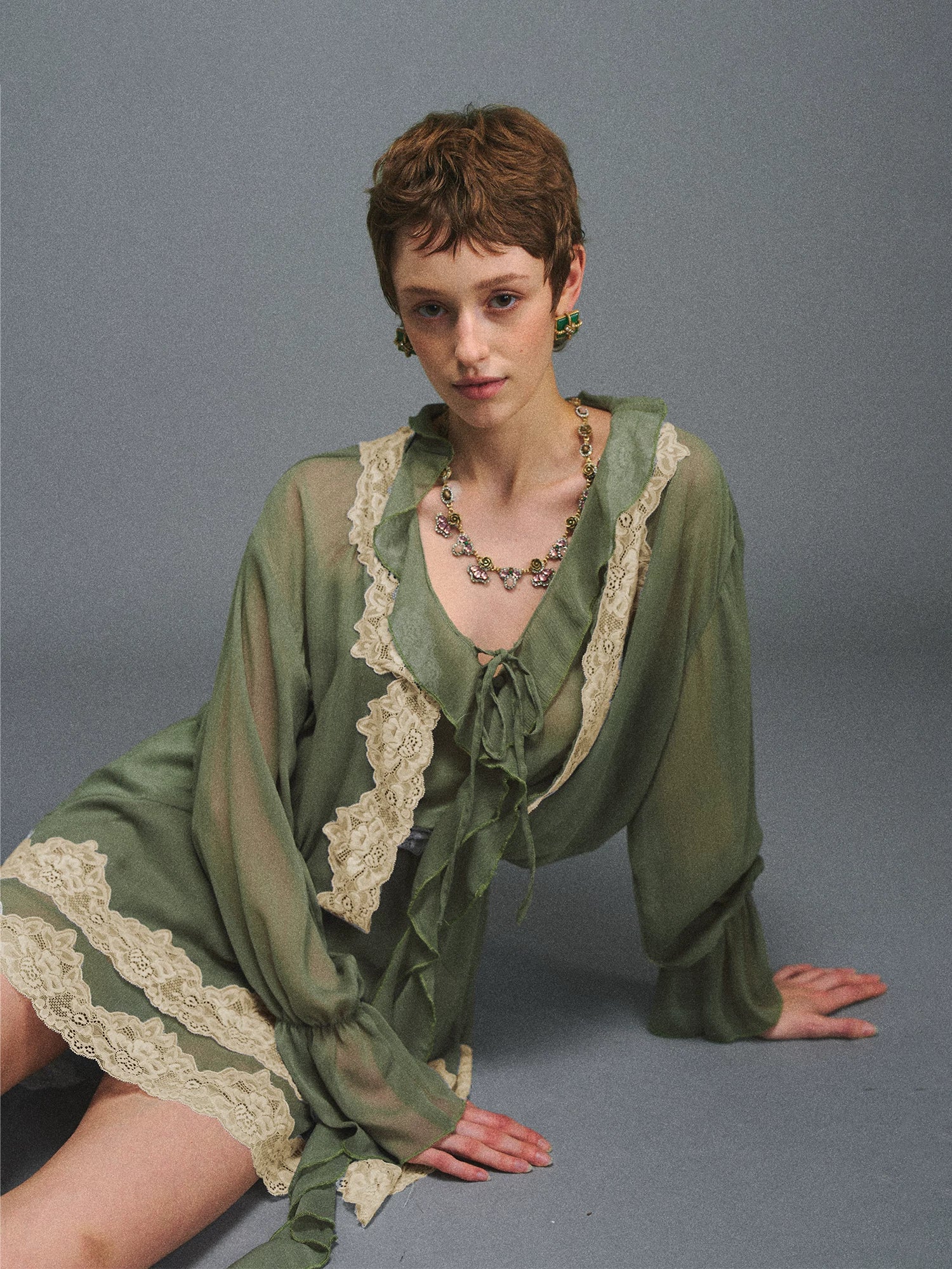 Moss Green Lace Layered Mini Dress