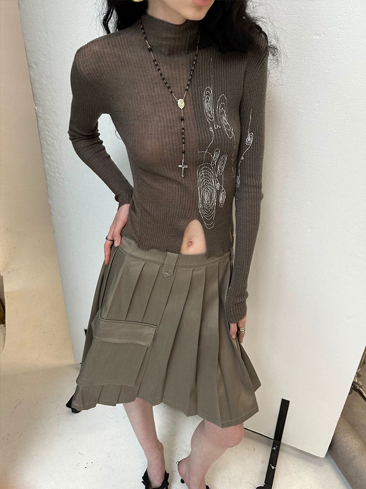 Circle Print Hollow Reversible Knit Sweater