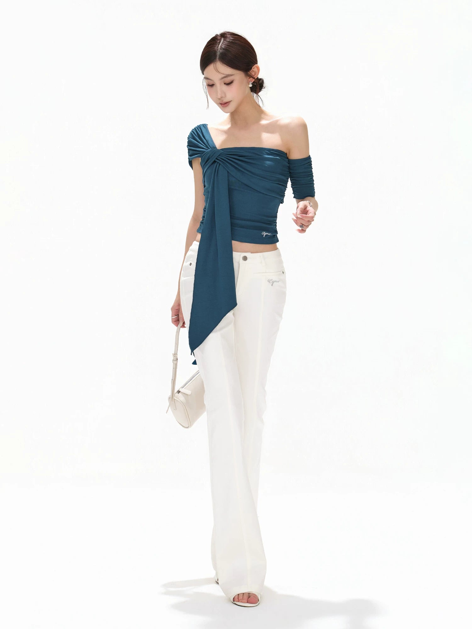 Blue Asymmetric Twist Knit Top