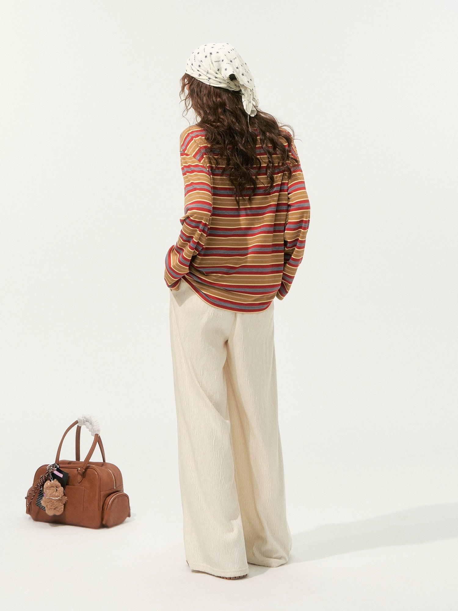 Color-Block Applique Embroidered Striped Long-Sleeve T-Shirt